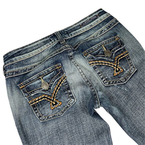 Vigoss Jeans Distressed Bootcut Medium Wash Blue Stretch Denim Women's Juniors 5 - Picture 12 of 13